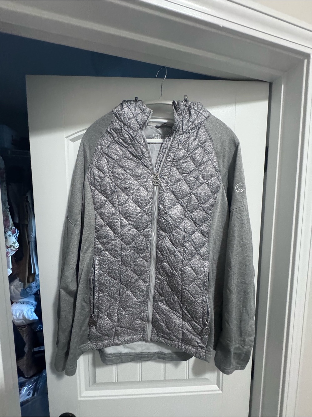 Michael Kors Quilted Hooded Jacket in Heather Gray